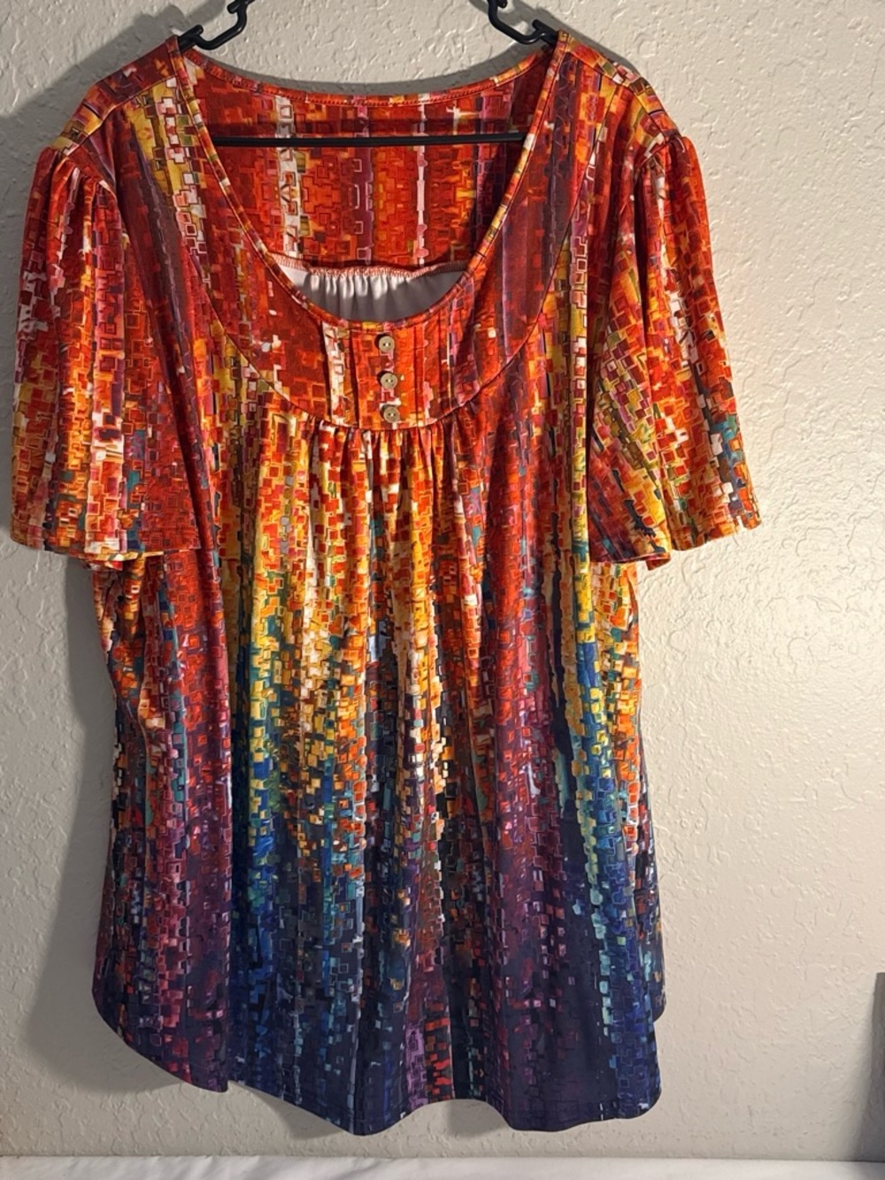 Source Unknown Multicolor Pixel-Print Scoop Neck Tunic